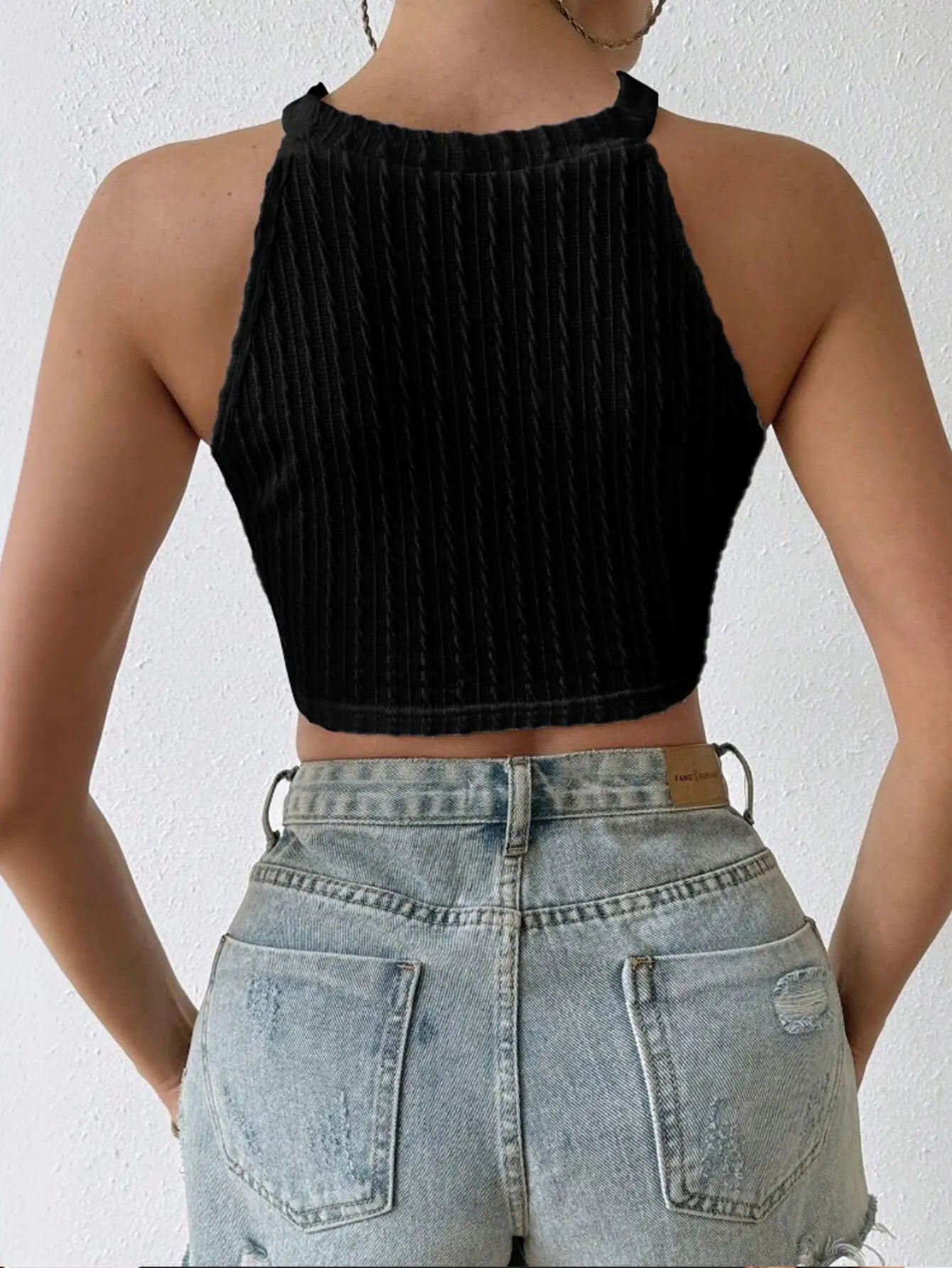 FairyShely Hollow Tassel Sleeveless Off Shoulder Halter Crop Top For Women