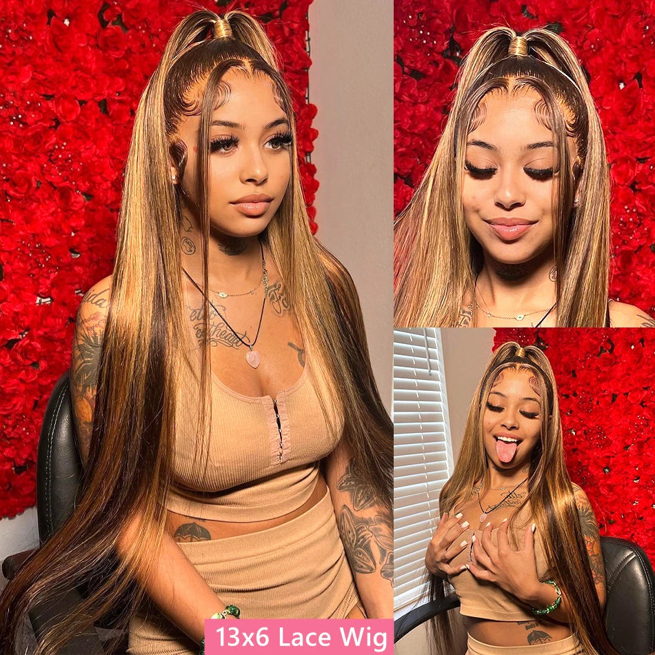 straight highlight wig human hair hd lace wig 13x6 human hair ombre honey blonde colored straight lace front wigs human hair