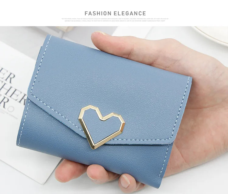 Korean version women wallet short heart-shaped three fold women's wallet multi card slot card bag zero wallet  purses for women