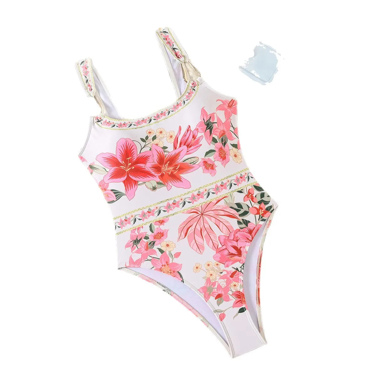 Pink Floral Print One-Piece Swimsuit Bikini Strap Sexy Beach Vacation Conservative Pure Desire Women's Casual Swimwear