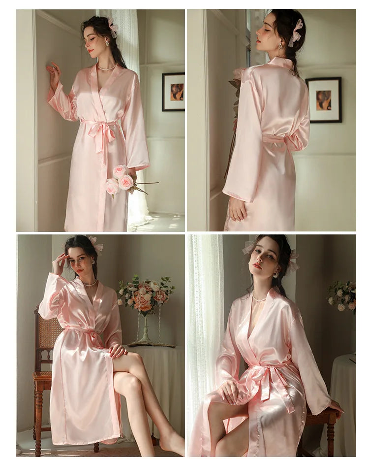 White Silk Satin Bride Bridesmaid Wedding Robe Dress Women's Sleepwear Long Kimono Bathrobe Gown Sexy Loose Home Wear Loungewear