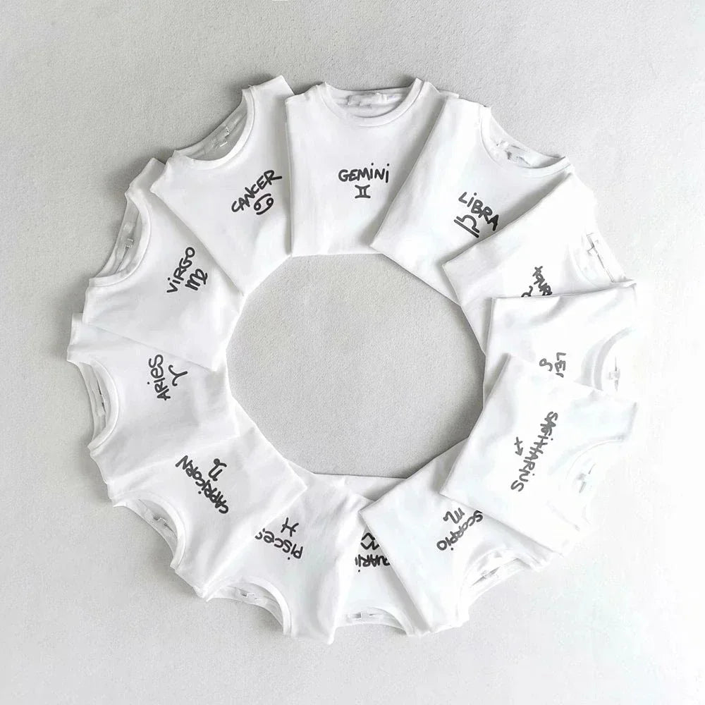 Y2K Baby T-shirt Slim Zodiac Sign Fitted Cropped Ribbed T-shirt crop top Cute Kawaii Tee Sexy Cap Sleeve Summer fairy grunge emo