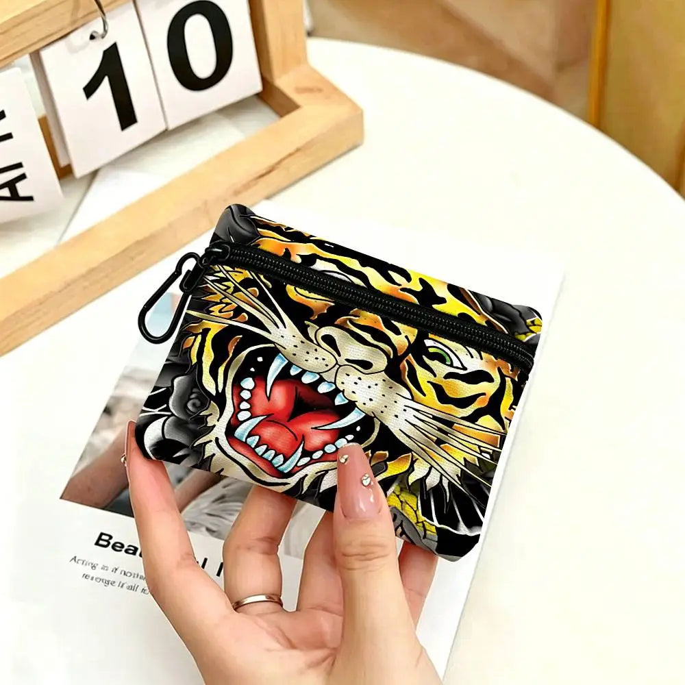 Fashion Brand E-Ed H-Hardy White Oxford Cloth Zipper Coin Purse Lightweight Hanging Key Pouch Card Holder For Daily Use