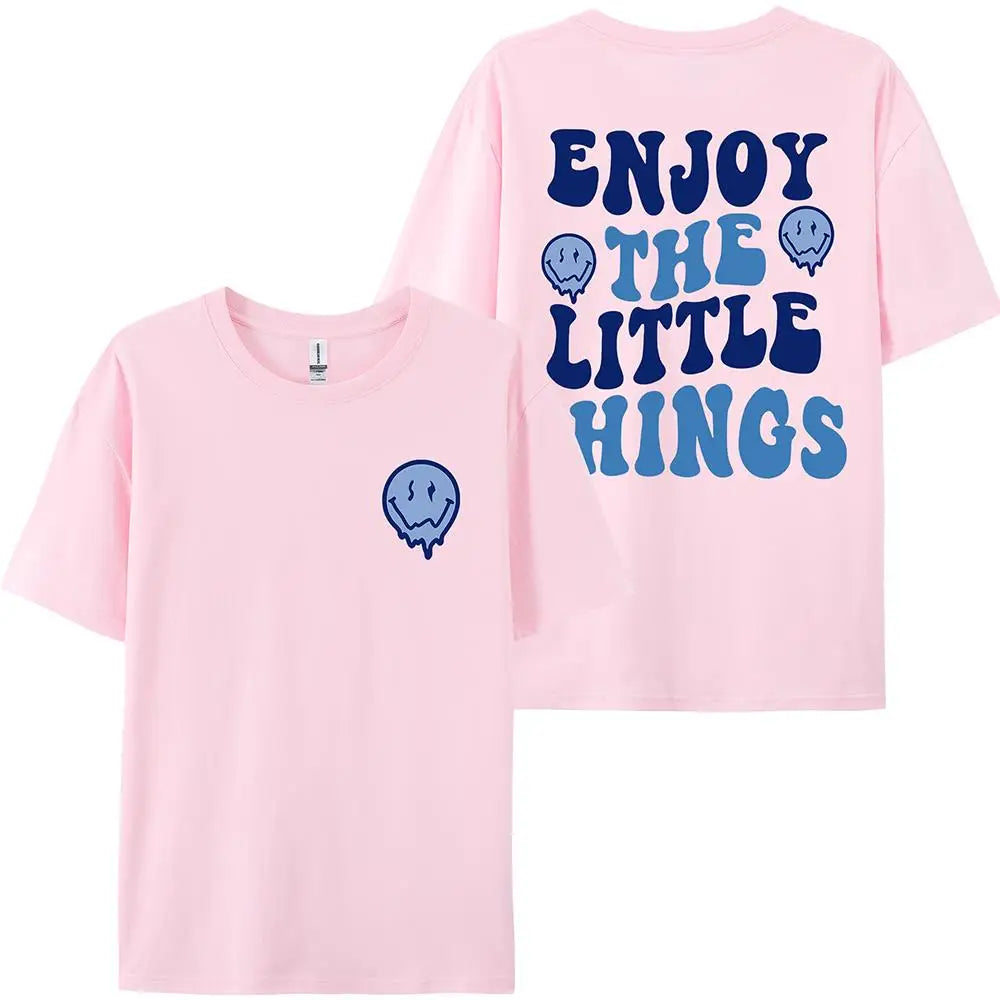 Enjoy The Little Things  Slogan Letter Printed Women T-Shirts Loose Oversized Clothing Personality Street Casual Short Sleeves