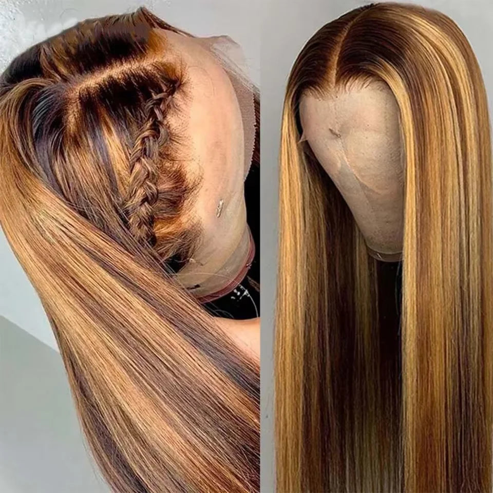 Highlight Wig 13x6 Hd Lace Frontal Wig Natural Hairline Pre Plucked 13x4 Bone Straight Honey Blonde 4/27 Colored Lace Front Wigs