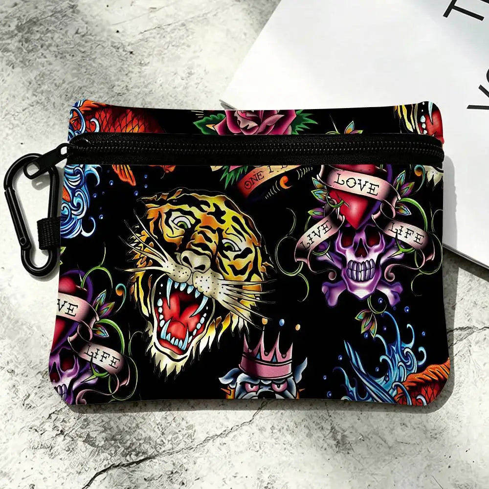 Fashion Brand E-Ed H-Hardy Oxford Fabric Mini Coin Wallet Smooth Zipper Hanging Design Multi-use Small Storage Bag For Travel