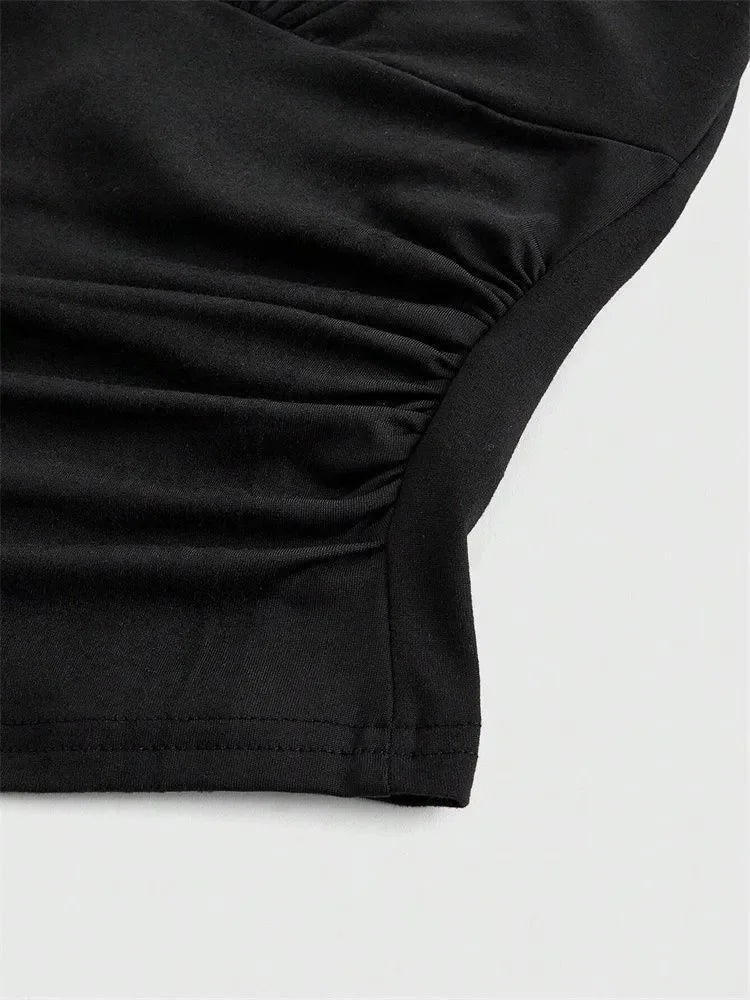 Leopard Printed V-neck Backless Halter Crop Top for Women Summer Sexy Y2K Sleeveless Ruched Top Streetwear