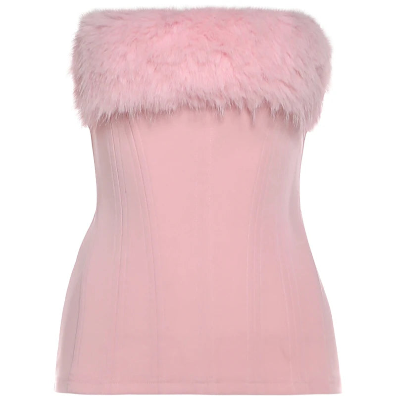 Weird Puss Christmas Furry Strapless Tops Women Patchwork Sexy Long Gloves Matching Birthday Luxury Classic Midnight Clubwear