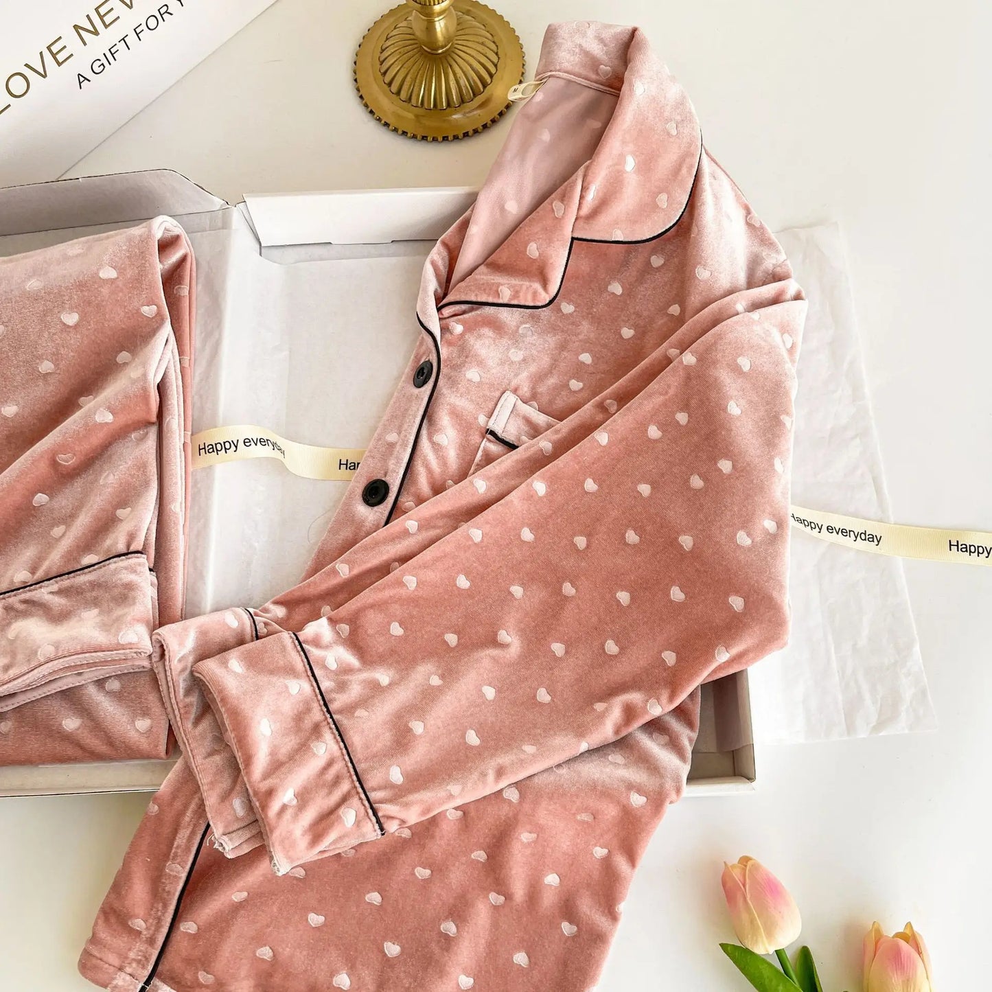 Velvet Dot Print 2Pcs Top&pants Lady Warm Home Clothes Autumn Winter New Pajamas Sexy Trousers Suit Loose Sleepwear Women Pjs