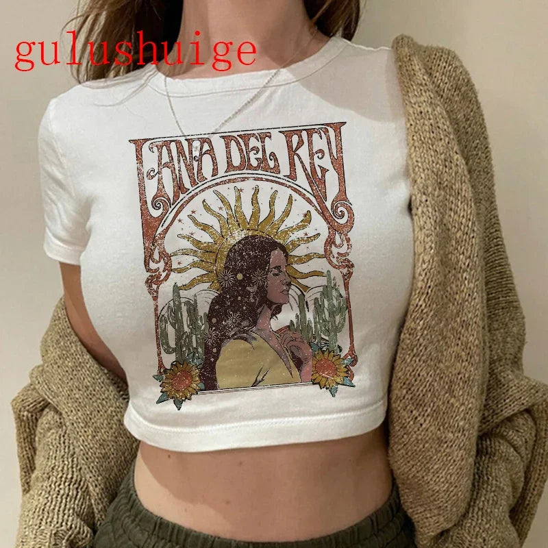 Crop Top Lana Del Rey Ldr Sailing Graphics T Shirt Cropped Harajuku Women Vintage Short-Sleeve T-Shirt Streetwear Female Tshirt