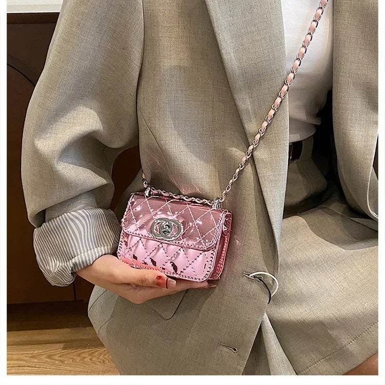 2025 New Arrival Eye - Catching Laser - Patent Mini Crossbody with Gleaming Glossy Chain Strap, Convenient Lipstick Holder