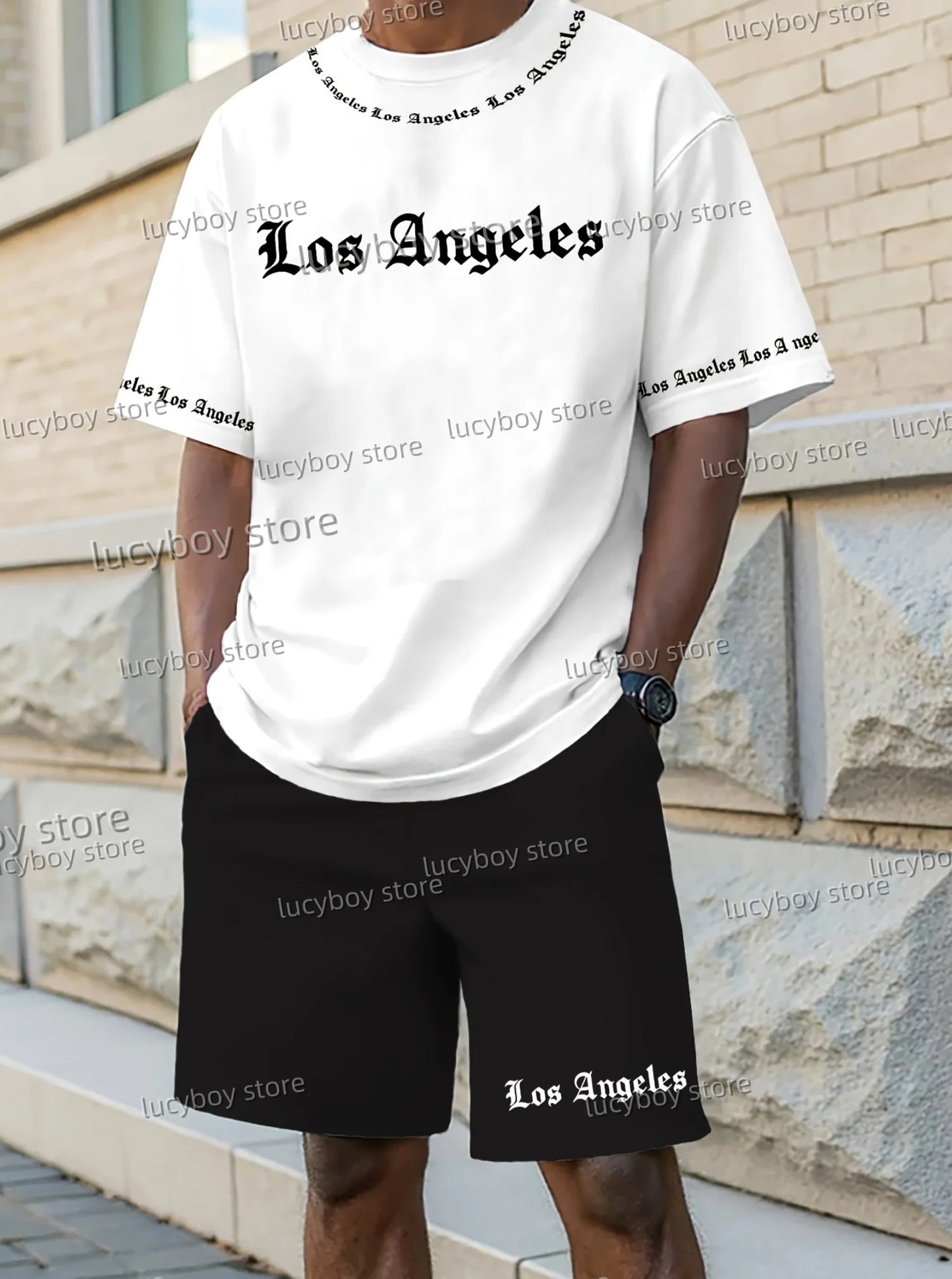2025 Los Angeles Printed Men's Suit 2 Pieces Set Casual Suit SportswearFitness Set  Men's Oversized Clothes