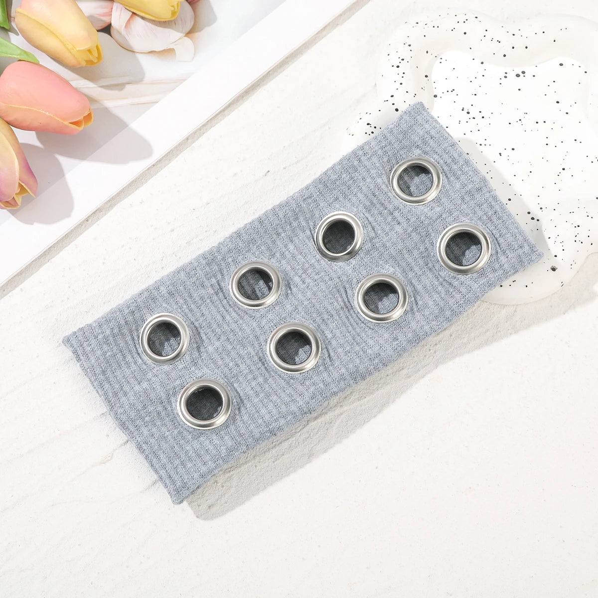 AWAYTR Punk Girl Fabric Hollow Elastic Headbands Metal Rock Personalized Hollow Eyelets Hair Band Casual Sports Grommet Headband