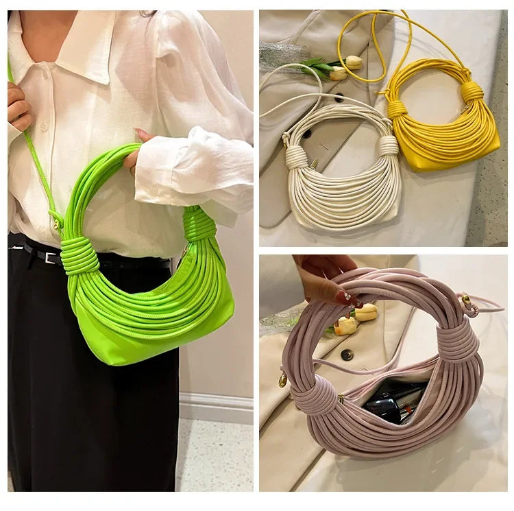 2025 Trendy! Women's Multicolored Woven Knot Handbag - Stylish Crossbody/Top Handle Bag | High-End Texture for Streetwear