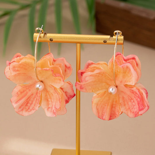 Pink Gradient Flowers Pearl Stud Earring Hoops Woman Trend 2025 Girls Gifts Fashion Jewelry Accessories Hot Sale Party Gift