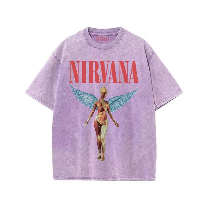 Nirvana Kurt Cobain Vintage Washed Retro Tie-Dye Loose Fit T-Shirt