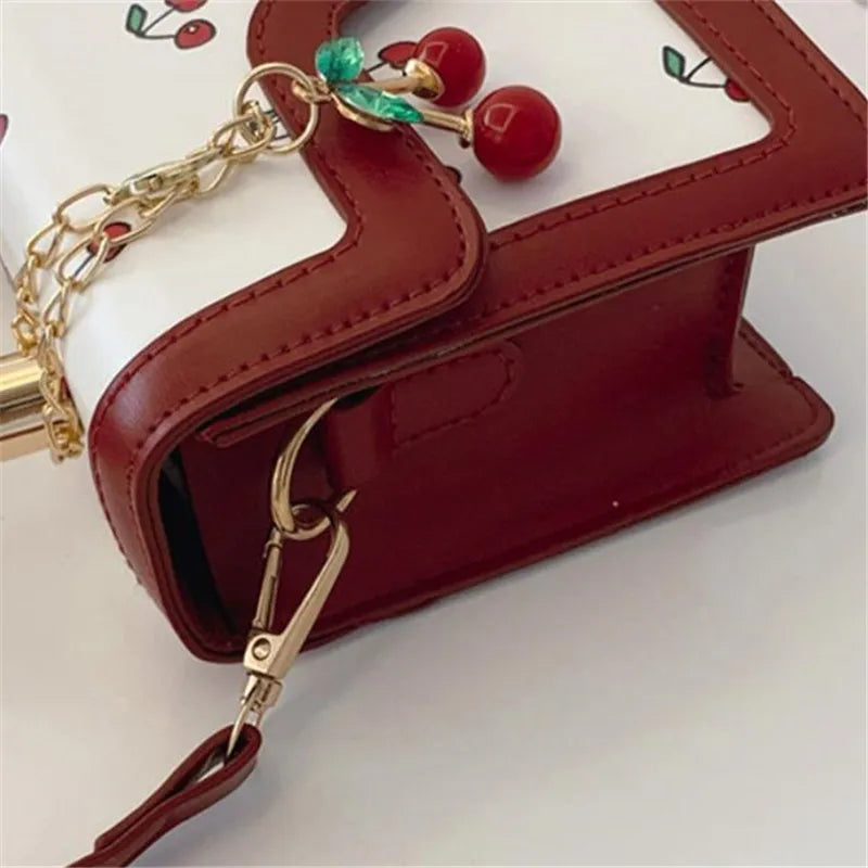 Cute Cherry Printed Handbag Shoulder Bag, Woven Handle Square Tote Bag, Fresh Design Women's Crossbody Bag, Stylish Women Bag