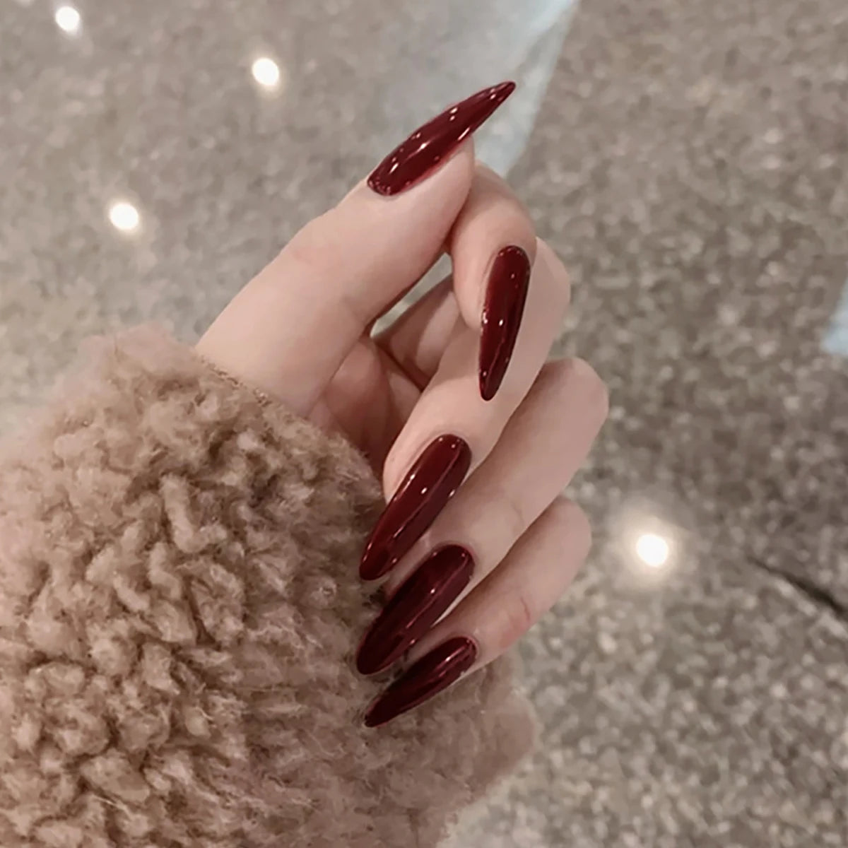 24pcs Long Pointed False Nails Solid Color Ins Simple Fake Nails Full Cover Wearable Artificial False Nail Patches Free Shipping