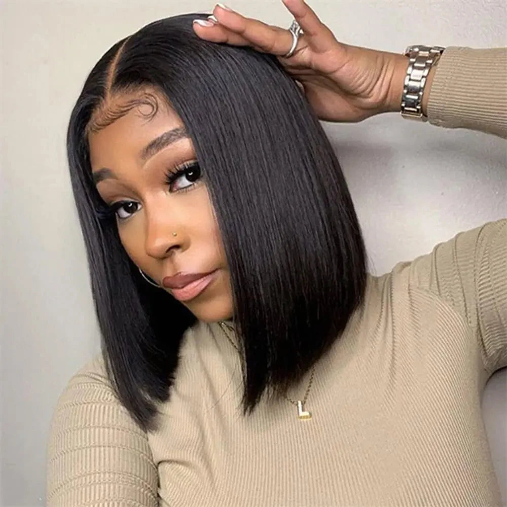 Short Straight Lime Green Lace Bob Wigs Human Hair Wigs Brazilian Remy Lace Frontal Wig Colored Lace Front Wig For Women