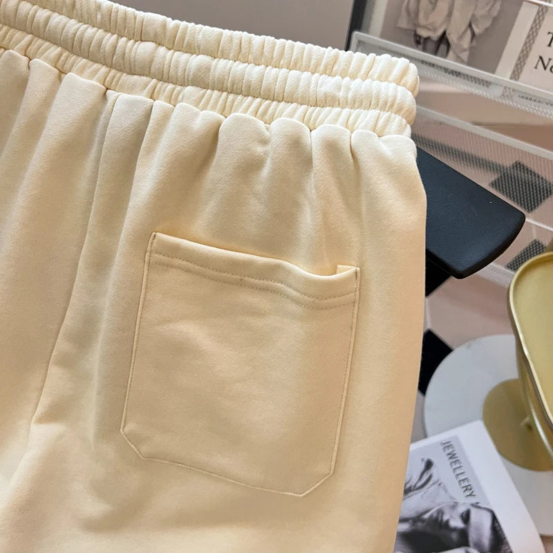 Diamond Patch Embroidered Letter Logo Casual Shorts Loose Drawstring Shortpants Jorts for Men Women