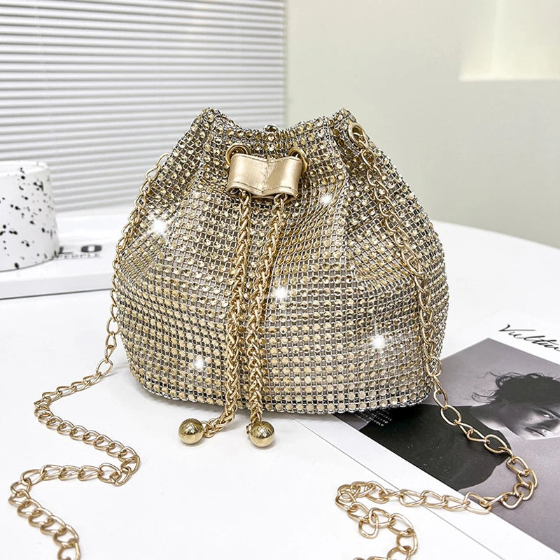 Luxury Rhinestone Bucket Bag Fashion Chain Shoulder Crossbody Bag For Women Personality Versatile Temperament Shoulder Bag