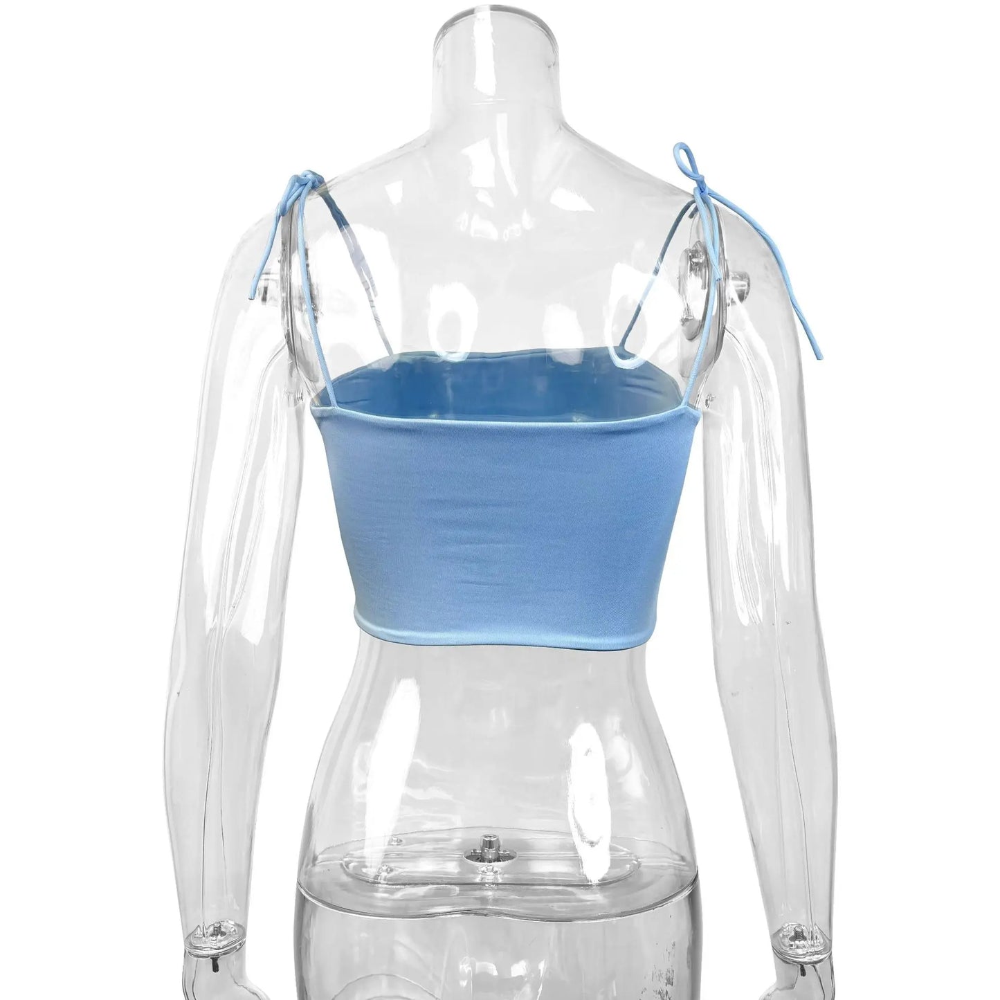 Fairyshely Sexy Female Summer Tied Strap Top 2025 Women Lace Sleeveless Bodycon Short Vest Lady Blue Off Shoulder Clud Crop Tops