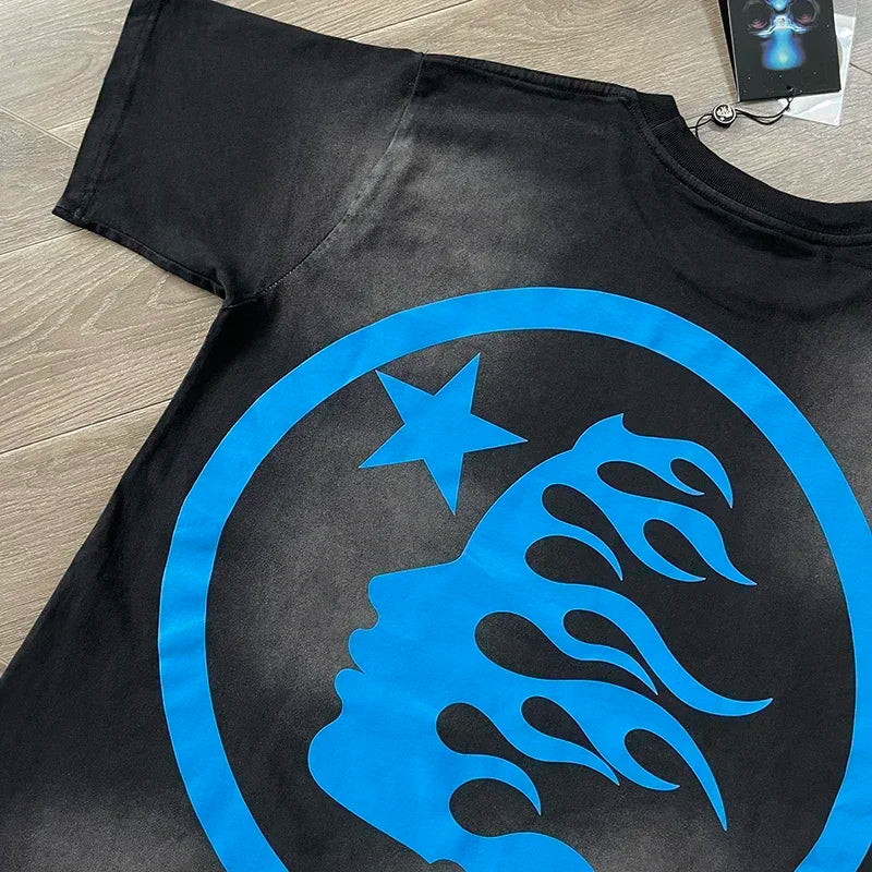 HS Gel Sport Logo Cotton wash short sleeve T-shirt European and American fashion