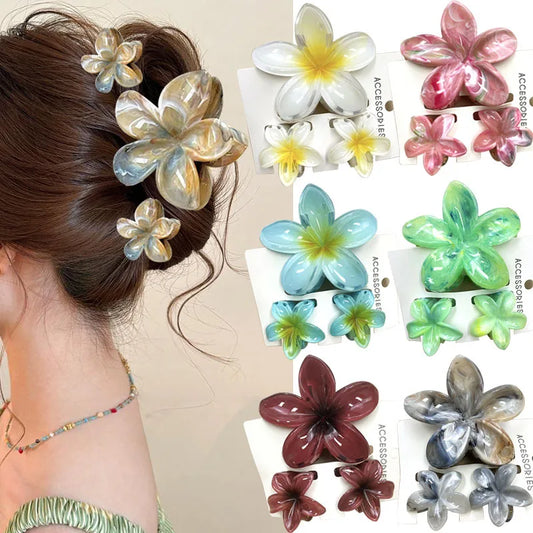 Summer Hawaiian Flower Hair Claw Clip Fashion Plastic Flower Hairpins Ponytail Clips Barrettes Beach Hair Accessories Headwear