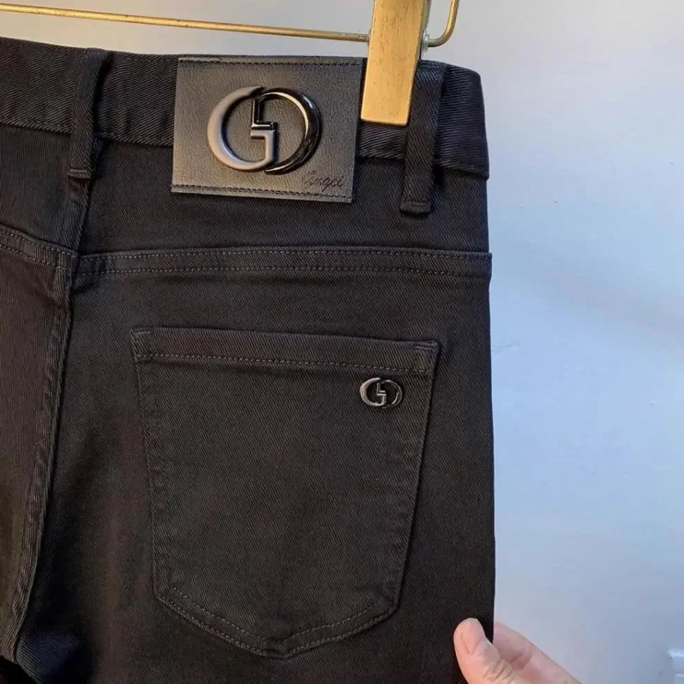 Spring Autumn Men's Elastic Slim Fit Casual Jeans Trendy Loose High End Brand Fashionable Long Trousers Popular Style