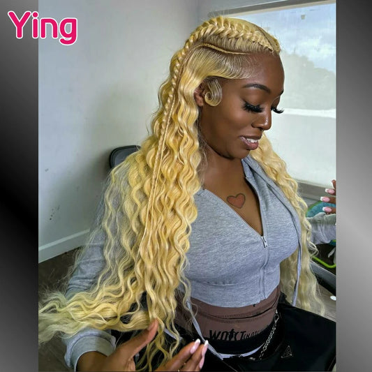 Fluorescent Green Colored 200% Deep Wave 13x6 Lace Front Human Hair Wigs PrePlucked With Baby Hair 5x5 Lace Closure Wigs