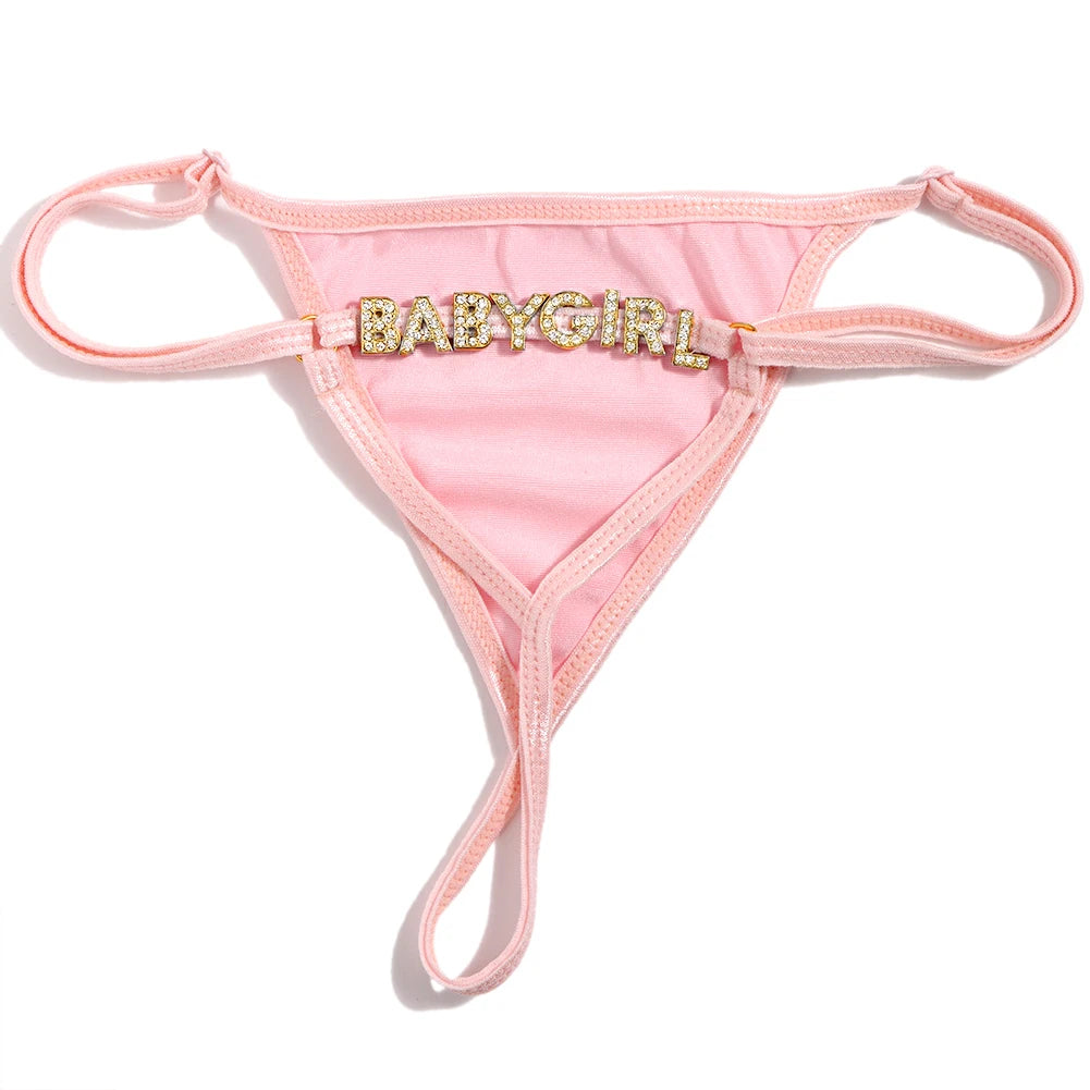 Sexy Solid Color Thong Customized Crystal letter Panties for Women Personality DIY Name Underwear Intimates Girls Gift