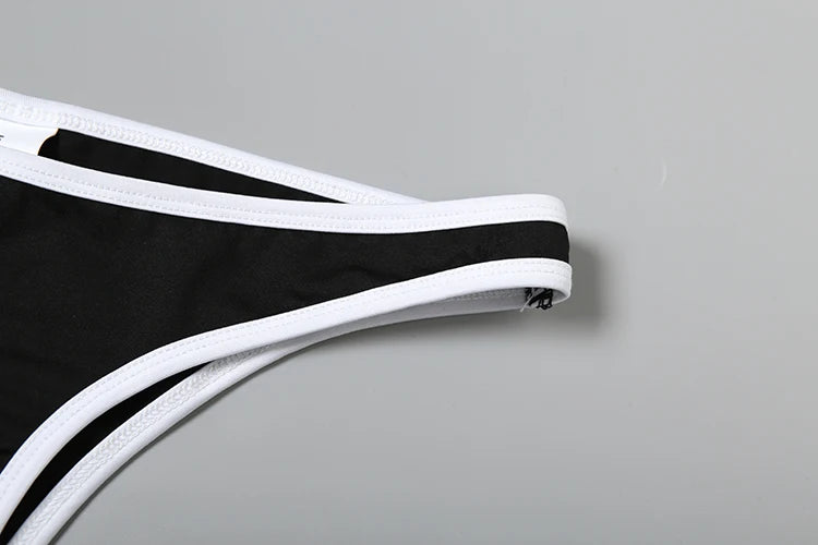 Weird Puss Patchwork 2 Piece Set Women Swimsuit Beach White Border Halter Bra Tops+Panties Basic Skinny Clubwear Vacation Suits