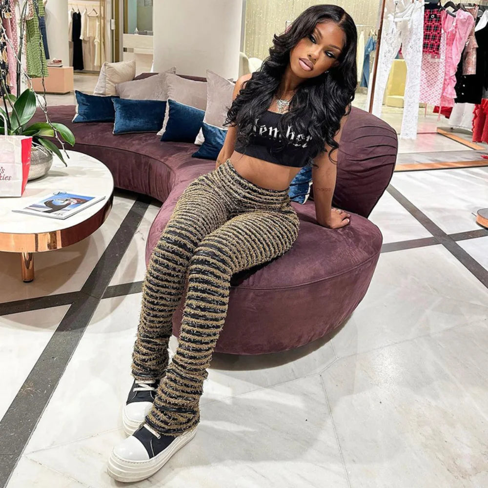 Color Block Stripes Pants Women High Waist Loose Sweatpants Women's Bodycon All-match Summer Trouseres For Female 2023
