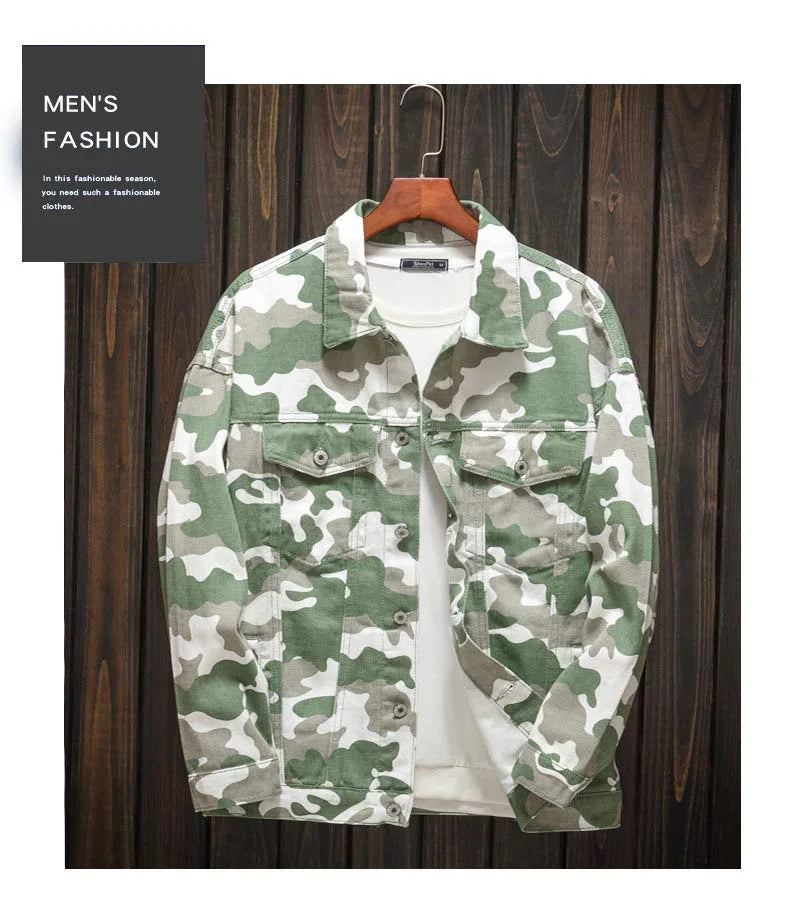 2025 New Men's Camouflage Printed Denim Jackets Spring Autumn Long Sleeve Lapel Button-up Casual Jean Coats Fashion Men Clothing