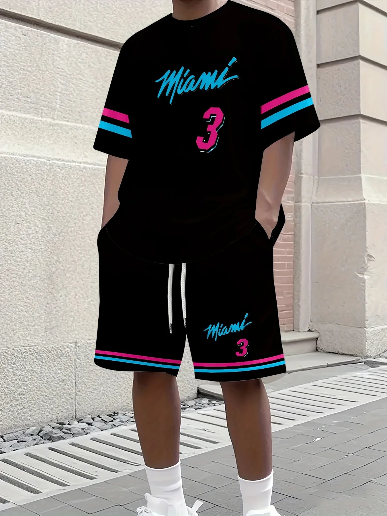 2025 New Men's Miami NO.3 printed casual sports adult basketball jersey Jogging Set