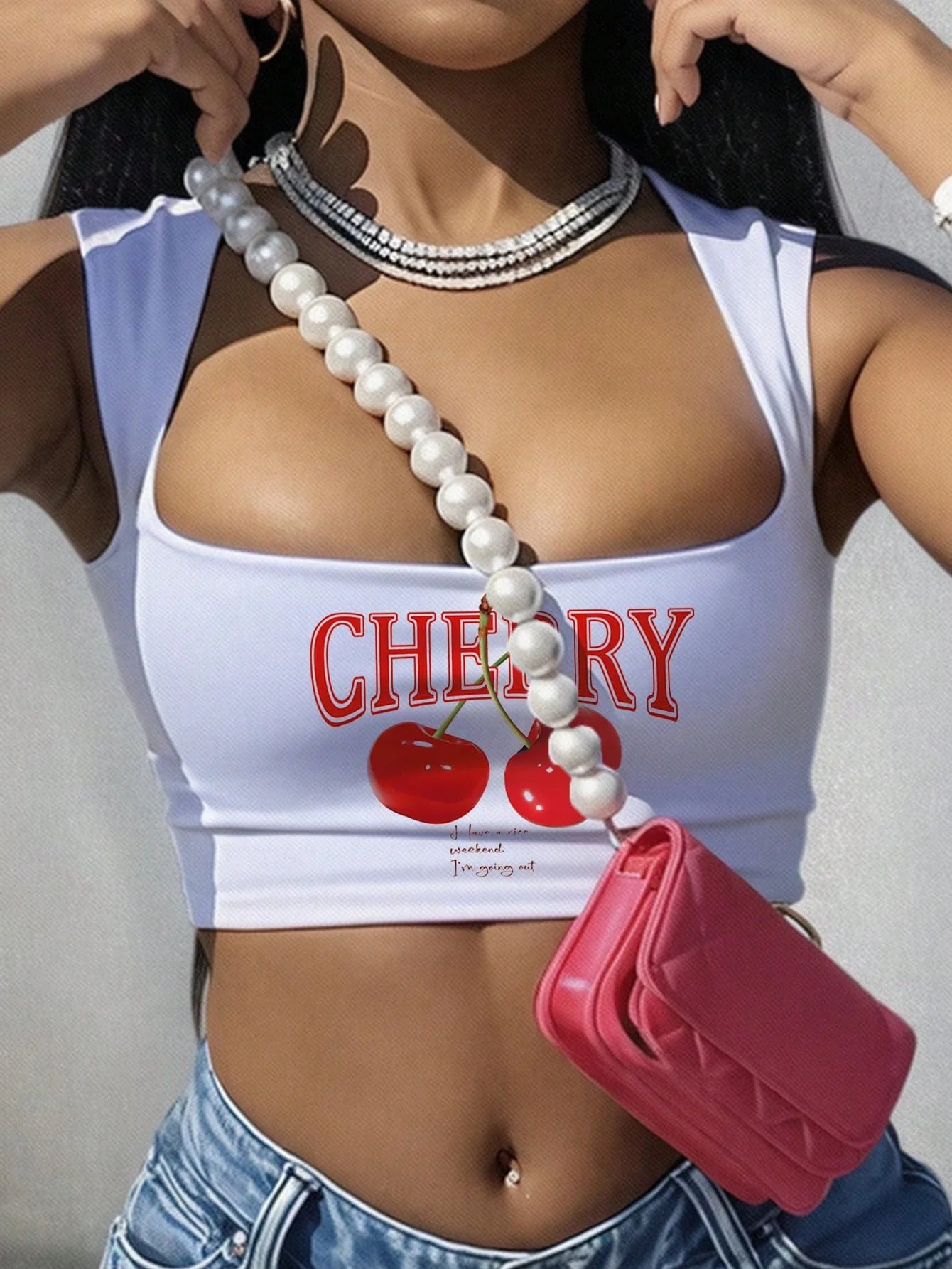 HLJ&GG Y2K Sweet Cherry Print Two Piece Sets Women Round Neck Sleeveless Slim Tank Top And Ruffle Plaid Shorts Outfit Streetwear