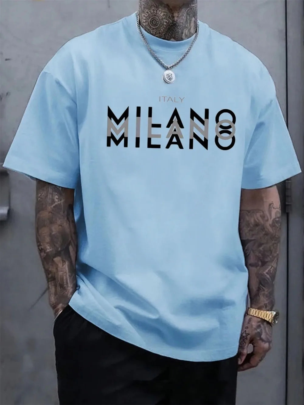 Men's summer casual comfortable breathable round neck T-shirt with letters and various shadow patterns outdoor fashion top