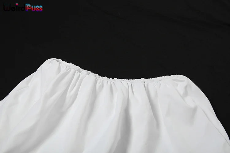 Weird Puss Casual Women 2Piece Set Autumn Trend Skinny Simple Daily Long Sleeve Crop Tops+Puffy Skirt Streetwear Matching Outfit