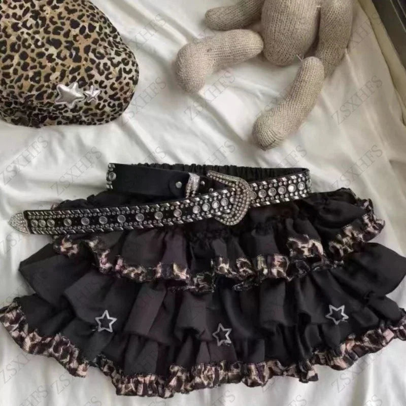Subculture Gothic Skirt Women Clothing Sexy Leopard A-Line Vintage Streetwear Sweet Y2k Aesthetic Punk Grunge Mini Skrits  New