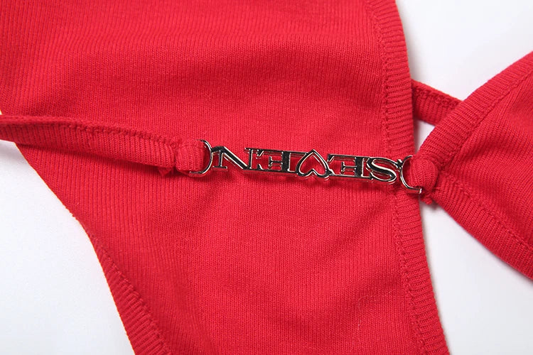 Weird Puss Sexy Bodysuit Women Asymmetry Halter Letter Chain Backless Waistless Hottie Skinny Stretch Street Clubwear Body Tops