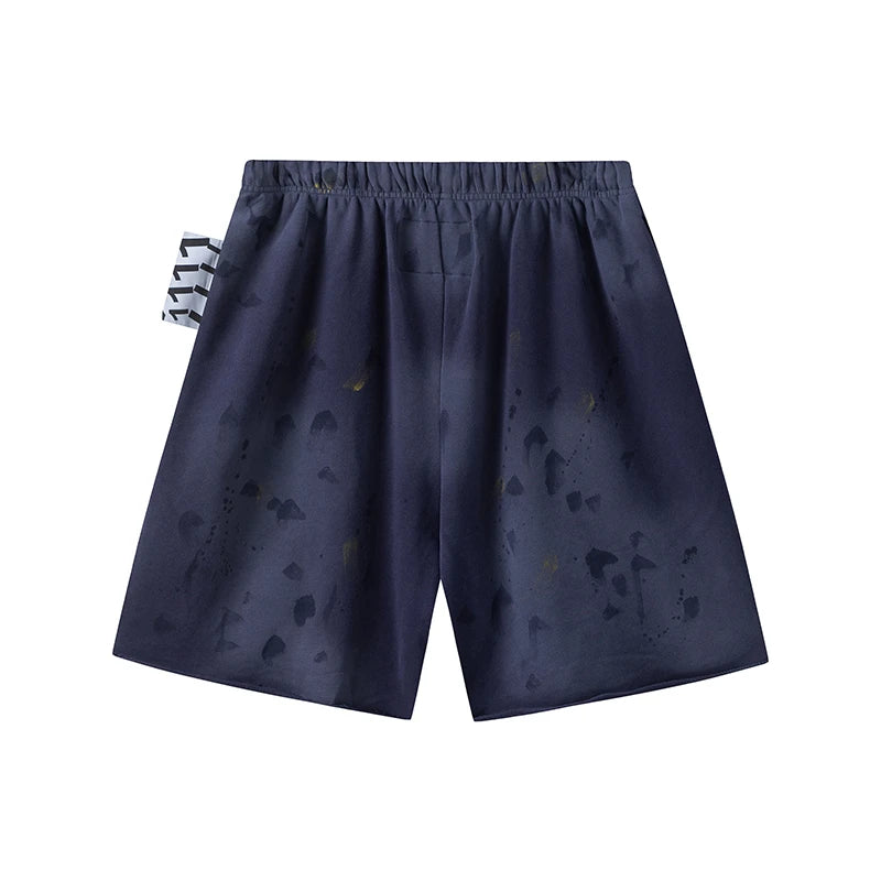 RRR123 2024 New Sports Shorts Heavyweight Washed Graffiti Print Vintage Drawstring Capris Casual High Street Loose Curled Y2K