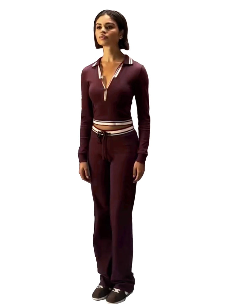 Fall Winter Sets Woman Fleece Tracksuit Half-zip Tops Drawstring Wide Leg Pants Casual Sporty 2 Two Piece Set for Women Outfits