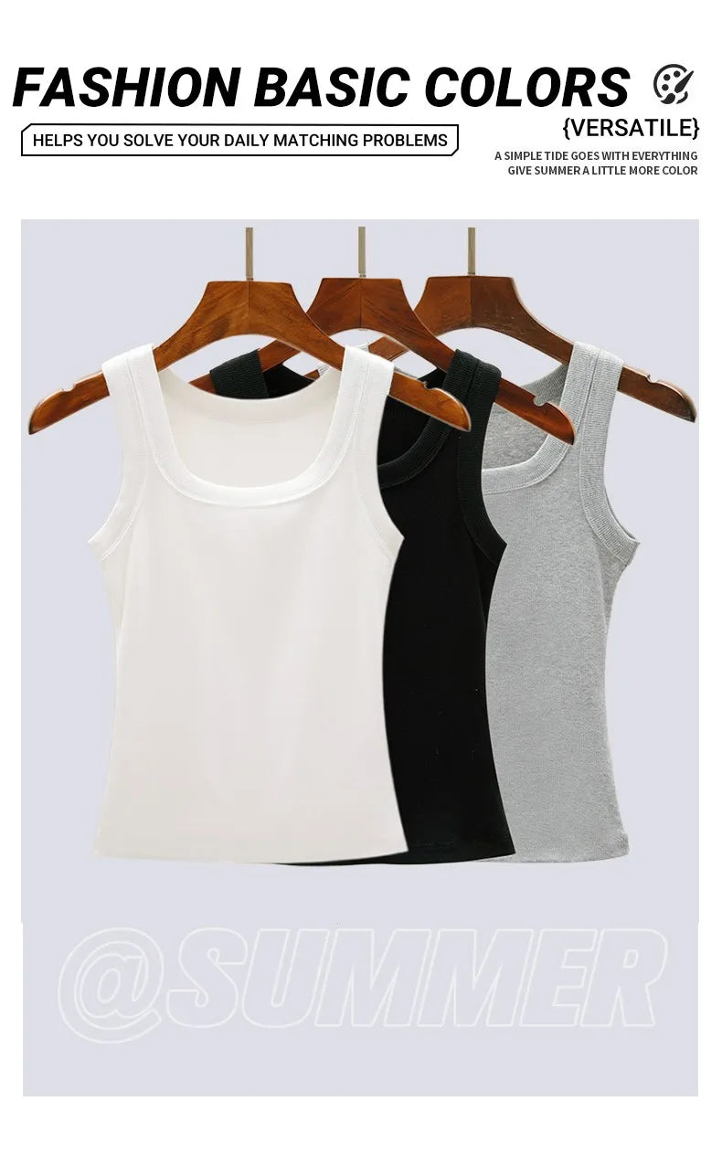 2PCS 100% Cotton Solid Color Washed Vest Womens Summer Casual Tank Top Y2K Sleeveless Clothes Soft Comfortable Sportswear