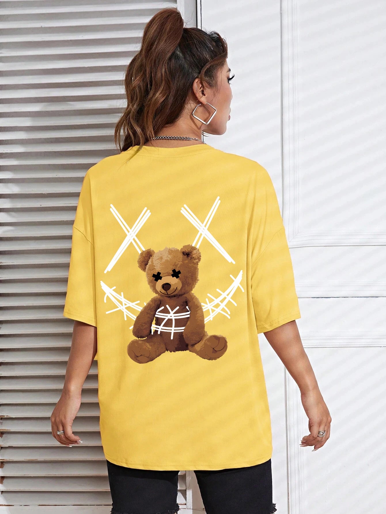 A Stuffed Bear Bound With A Bandage Print T-Shirts Female Casual Soft Tops Fashion Cool Tee Clothes Street Summer Short Sleeves