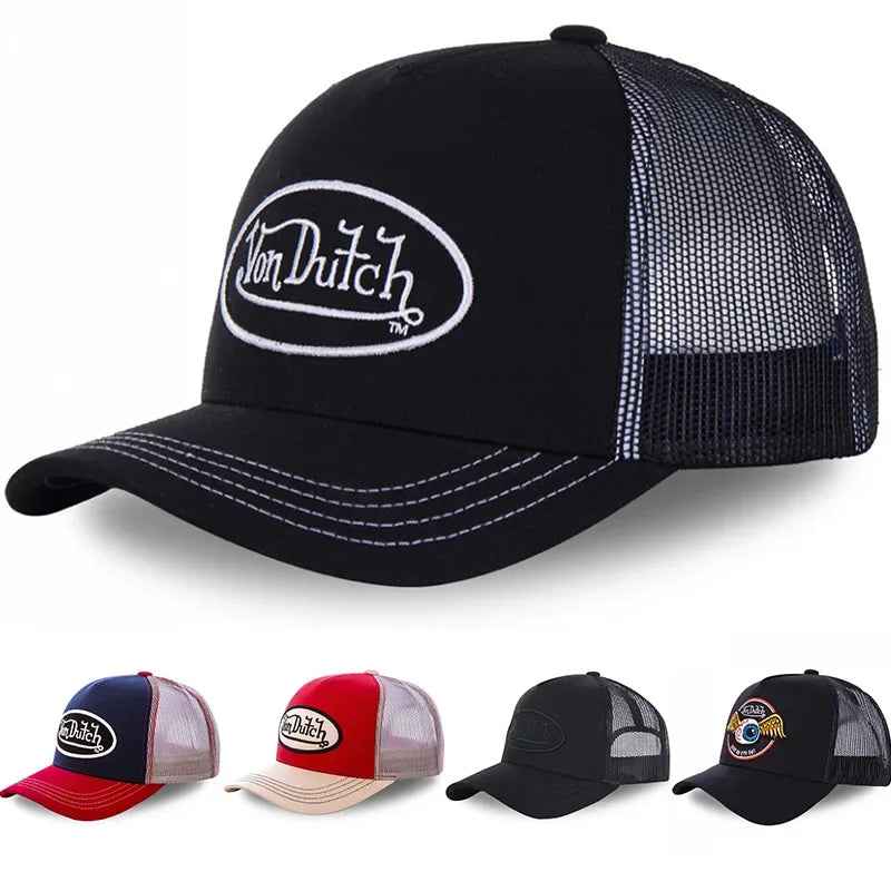 2026 New Casual Fashion VON Baseball Cap Breathable Shade Alphabet Embroidery Sunblock Mesh Embroidered DUTCH Trucker Hat