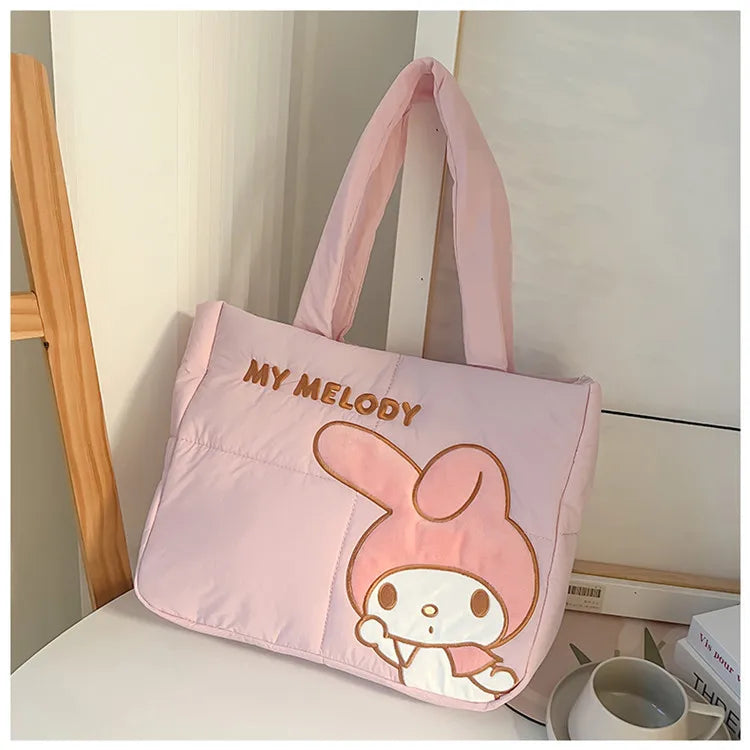 Sanrio Kawaii Hello Kitty Kuromi Tote Bags Cute My Melody Pochacco Cartoon Down Cotton Large Capacity Shoulder Bag Gifts Girls