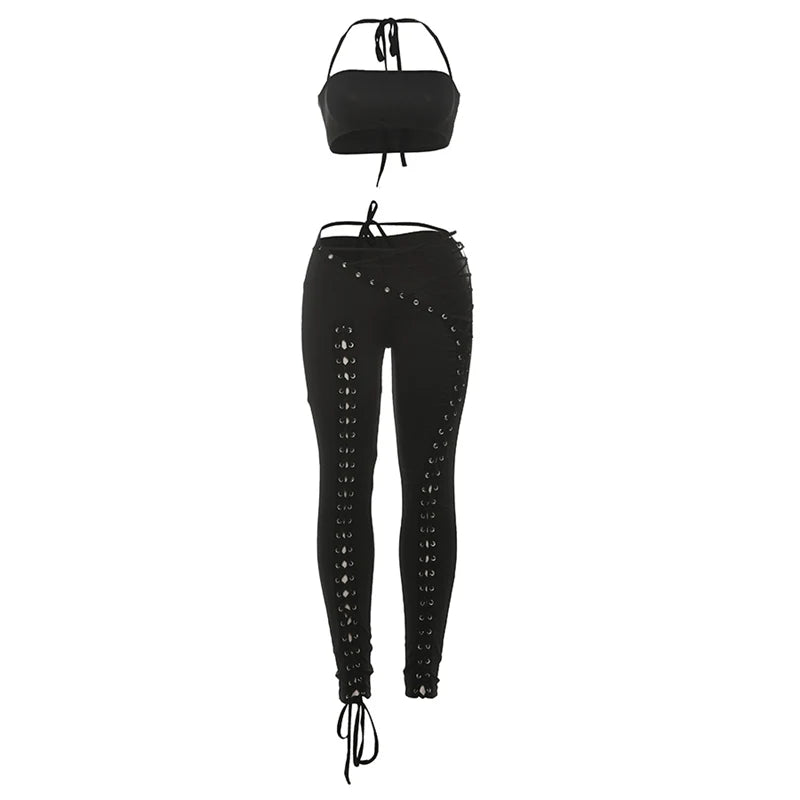 Halter Camisole & Shirring Hollow Pants Set — Women's Clubwear