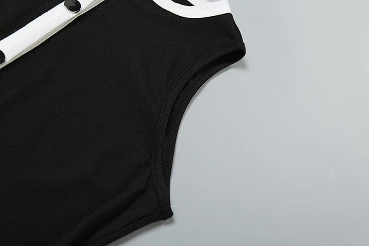 Weird Puss Ribbed Patchwork 2 Piece Set Women Single-Breasted Sleeveless Tops+Stretch Shorts Daily Casual Trend Classic Outfits