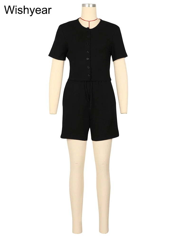 Casual Shirt Coats Tops and Shorts Two Piece Sets Fashion Short Sleeve Sports Streetwear Women Rib Hot Pants Outfits Sweat Suits