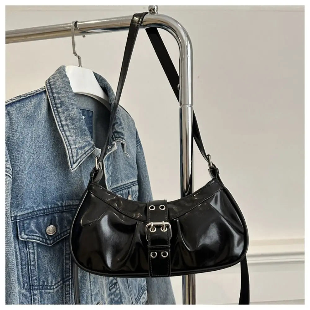 Retro Designer Buckle Armpit Bag Pu Leather Gothic Y2k Shoulder Bag Vintage Cross Body Spicy Girl Handbag Female